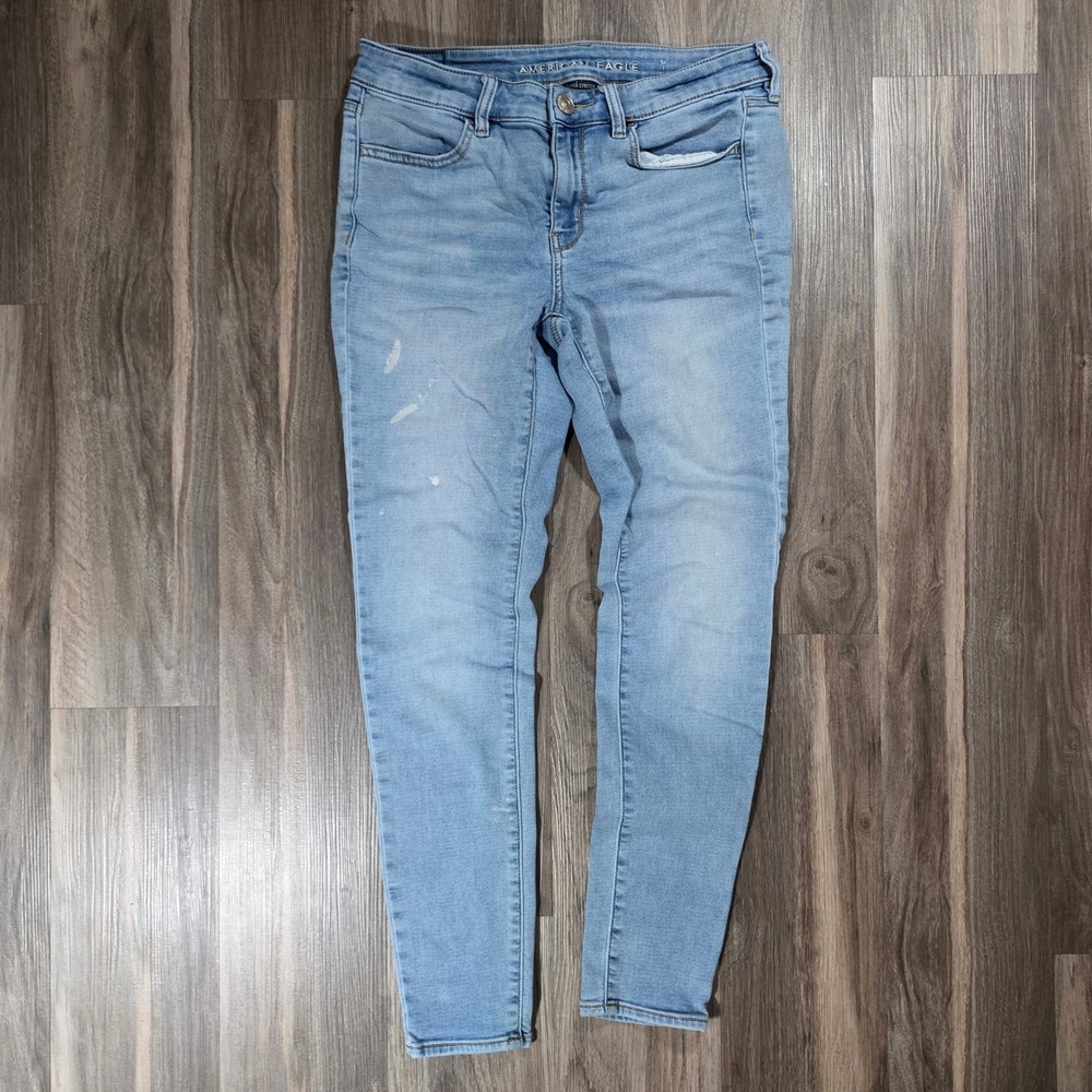 American Eagle Super Stretch Jegging Light Skinny Jeans Size 8 Regular Paint*
